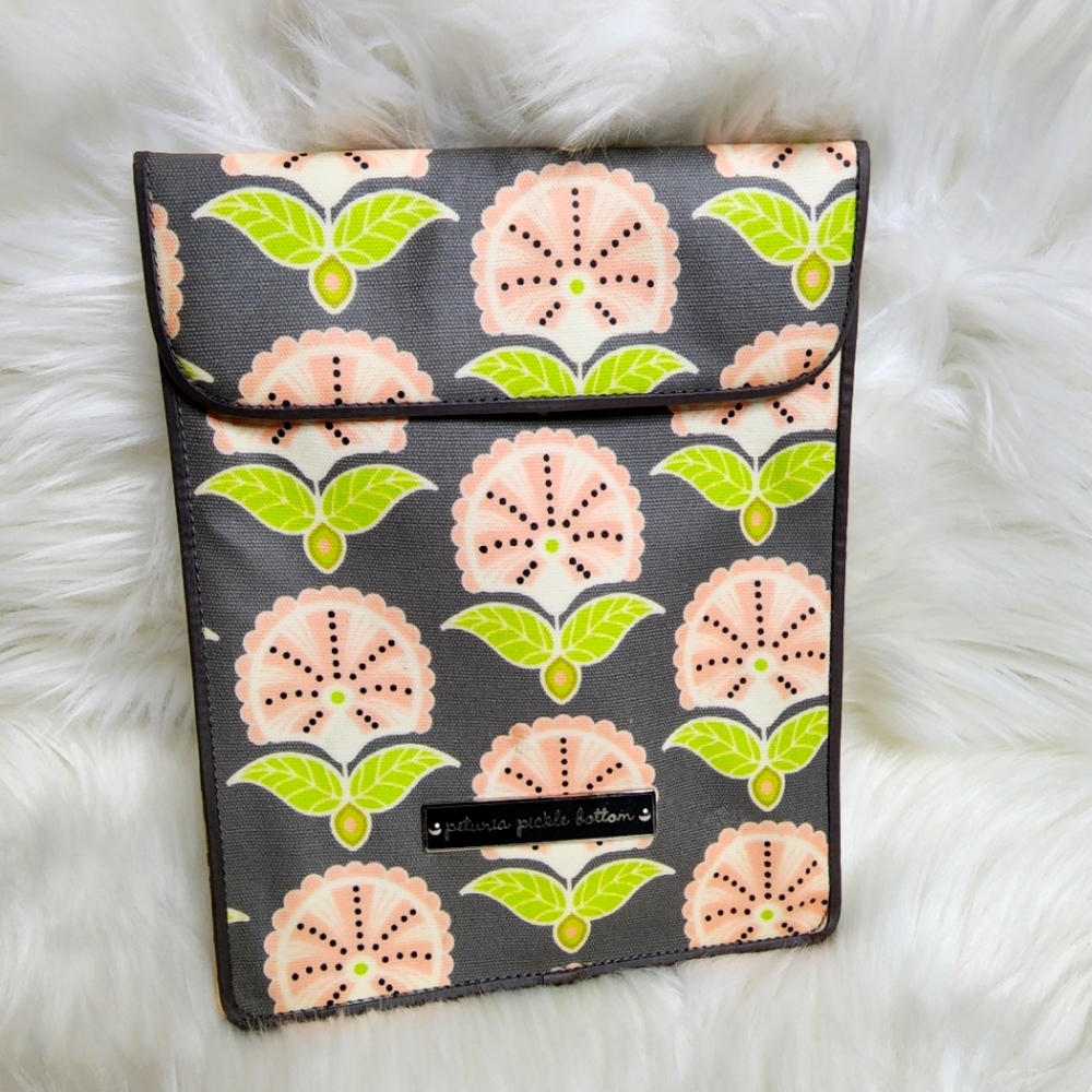 Petunia Pickle Bottom IPAD sleeve, grey with green and pink floral, like new